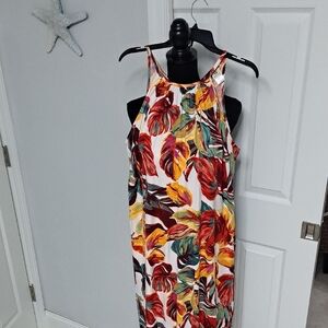 Wrapper Multicolor Leaf Print Midi Dress